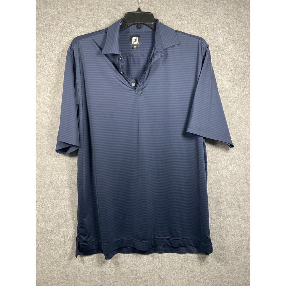 FootJoy Mens‎ Navy Blue Striped Performance Golf Polo Shirt XL Short Sleeve